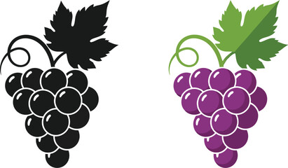 A comparison of grape bunches in black and colorful illustration styles © Design lens