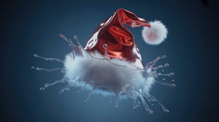 Santa hat christmas holiday festive season celebration winter xmas new year december ornament decoration party red white fur pom splash liquid water