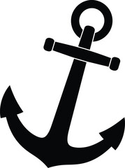 Simple black and white illustration of a classic boat anchor with a ring