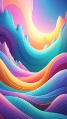 Colorful Abstract Landscape with Wavy Hills and Dreamy Sky.