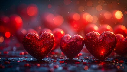 Obraz premium Red heart on black background for Valentine's Day card design, illustrating romance and passion