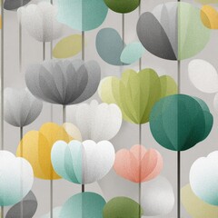 Seamless Pattern modern flowers. A vibrant and colorful pattern of abstract flowers in various shapes and shades, perfect for design projects.