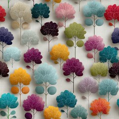 Seamless Pattern modern flowers. Colorful floral pattern featuring various trees in vibrant hues, ideal for nature-inspired designs and backgrounds.