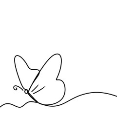 Minimalist One-Line Drawing of a Butterfly on White Background