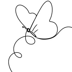 Minimalist one-line drawing of a butterfly with heart-shaped wings