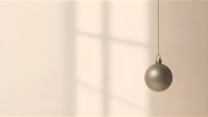 Festive Red Christmas Bauble Hanging Elegantly on Light Beige Background