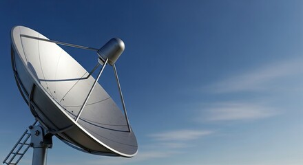 A large satellite dish against a clear blue sky with white clouds.