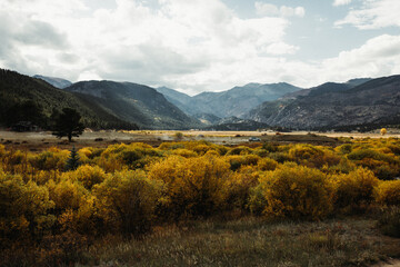 Mountains with fall colors and car