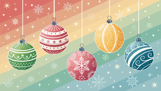 Festive holiday ornaments creating a joyful Christmas mood, perfect for winter season greetings or seasonal promotions, with colorful details