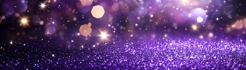 A vibrant purple glitter background with shimmering lights.