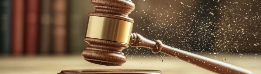 A wooden gavel symbolizes justice and law enforcement.