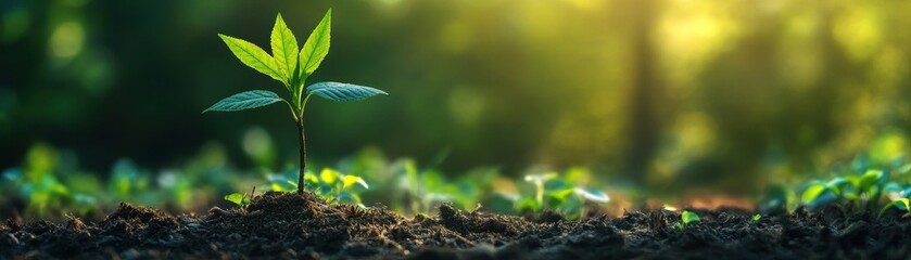 A young plant sprouts from rich soil, symbolizing new life.