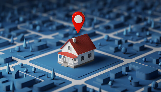 House Location Map Pin in Miniature Neighborhood
