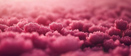 A vibrant field of soft pink flowers under gentle sunlight.