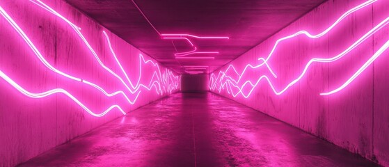 A vibrant pink neon-lit tunnel creating a modern, futuristic ambiance.