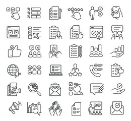 Set of collection line icons related Survey. Editable stroke. Perfect pixel on transparent background