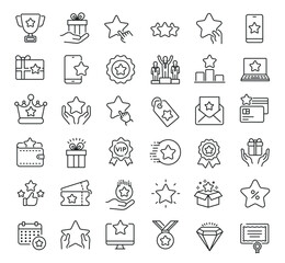 Set of collection line icons related Exclusive Benefit. Editable stroke. Perfect pixel on transparent background