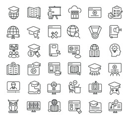 Set of collection line icons related E-Learning. Editable stroke. Perfect pixel on transparent background
