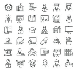 Set of collection line icons related Student. Editable stroke. Perfect pixel on transparent background