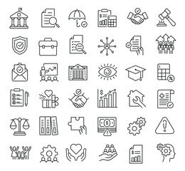 Set of collection line icons related Social Policy. Editable stroke. Perfect pixel on transparent background