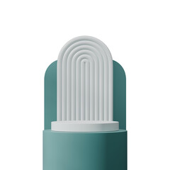 blank mockup blue color curved cylinder with of arch backdrop, of a 3d render