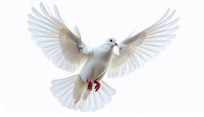 Fototapeta premium Pure White Dove in Flight Symbol of Peace with Freedom, and and Hope on White Background.