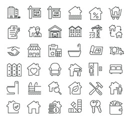 Set of collection line icons related Real Estate. Editable stroke. Perfect pixel on transparent background
