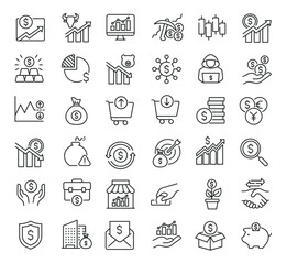 Set of collection line icons related Stock Market. Editable stroke. Perfect pixel on transparent background