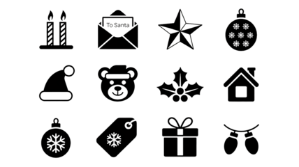 Charming holiday icons for festive designs and winter season celebrations