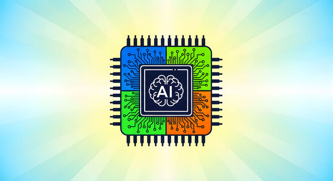 Artificial intelligence AI microprocessor chip colorful vector illustration technology innovation machine learning neural network computer science futuristic design .  - Powered by Adobe