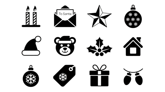 Charming holiday icons for festive designs and winter season celebrations