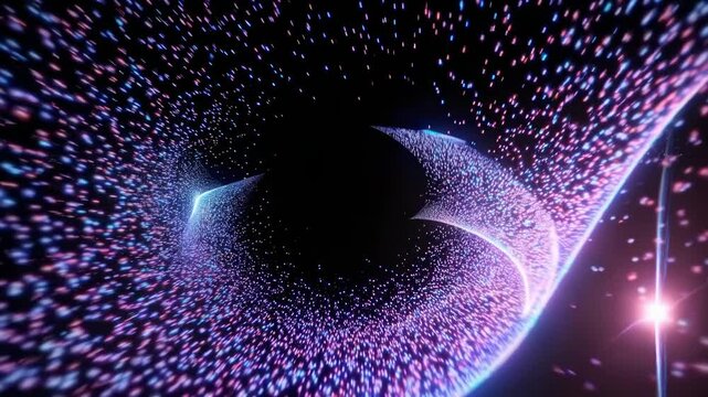 Explore a mesmerizing display of vibrant colors and dynamic movements as glowing patterns intertwine in a dark atmosphere, creating an enchanting visual experience
