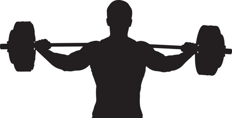 Muscular man's silhouette lifting a heavy barbell in gym