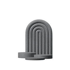 a 3d rendering mockup template of concrete texture curved cylinder with arch backdrop