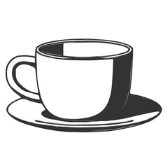 Monochromatic Sketch Illustration of a Coffee Mug and Saucer