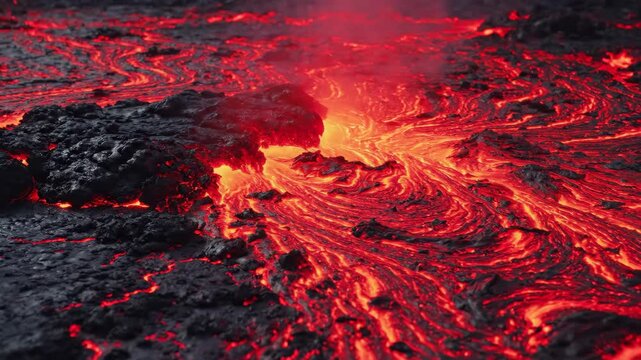 Flowing redhot lava with volcanic eruption.