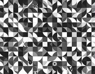 Black, white, and gray geometric pattern with curved and square elements