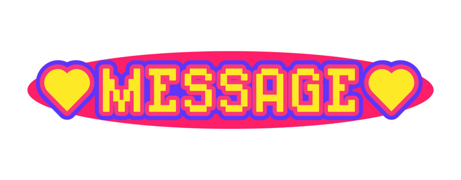 Naklejki Message Y2K groovy sticker or funky label. Vintage 80s cartoon vector patch, hippie cute Y2K tag. Retro positive funky sticker or funny 60s groovy label with pixelated typography and hearts