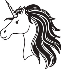 Cute cartoon unicorn head silhouette isolated on transparent background