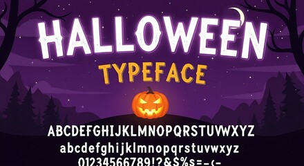 Halloween typeface with spooky font and pumpkin alphabet