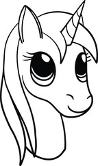 Minimal rounded unicorn head silhouette isolated on transparent background