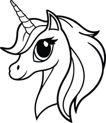 Minimal unicorn head silhouette logo isolated on transparent background