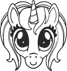 Simple unicorn face silhouette isolated on transparent background