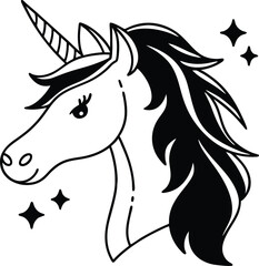 Sparkling unicorn head silhouette isolated on transparent background