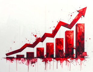Bold red painted graph trending upwards with splashes, white background