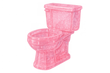Pink glitter toilet creating a whimsical and sparkly bathroom aesthetic. This cute illustration provides a feminine pastel vanity element. Transparent background