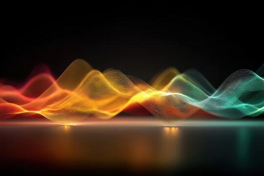 Vibrant gradient of neon colors forming a flowing, dotted wave across a dark background