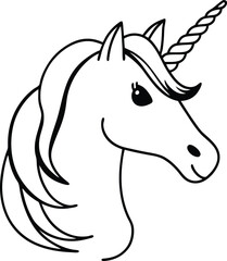 Cute unicorn head silhouette for kids logo isolated on transparent background