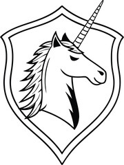 Unicorn head shield emblem silhouette isolated on transparent background