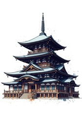 Obraz premium Watercolor Japanese Pagoda Illustration - A Serene Architectural Masterpiece.